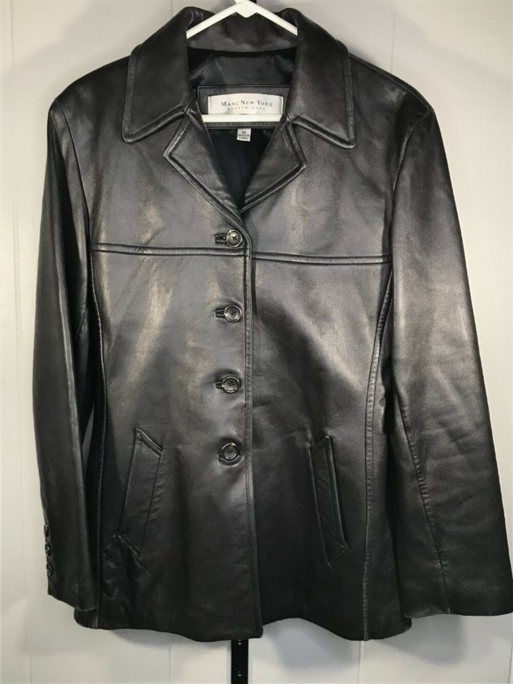 Soft Marc New York Andrew Women MD button Black Leather Jacket Coat w/ Pockets